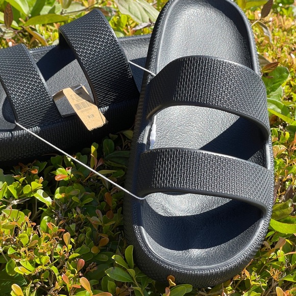 PINK Victoria Secret Double Strap Pillow Slides In Pure Black Medium 7/8 - Picture 11 of 11